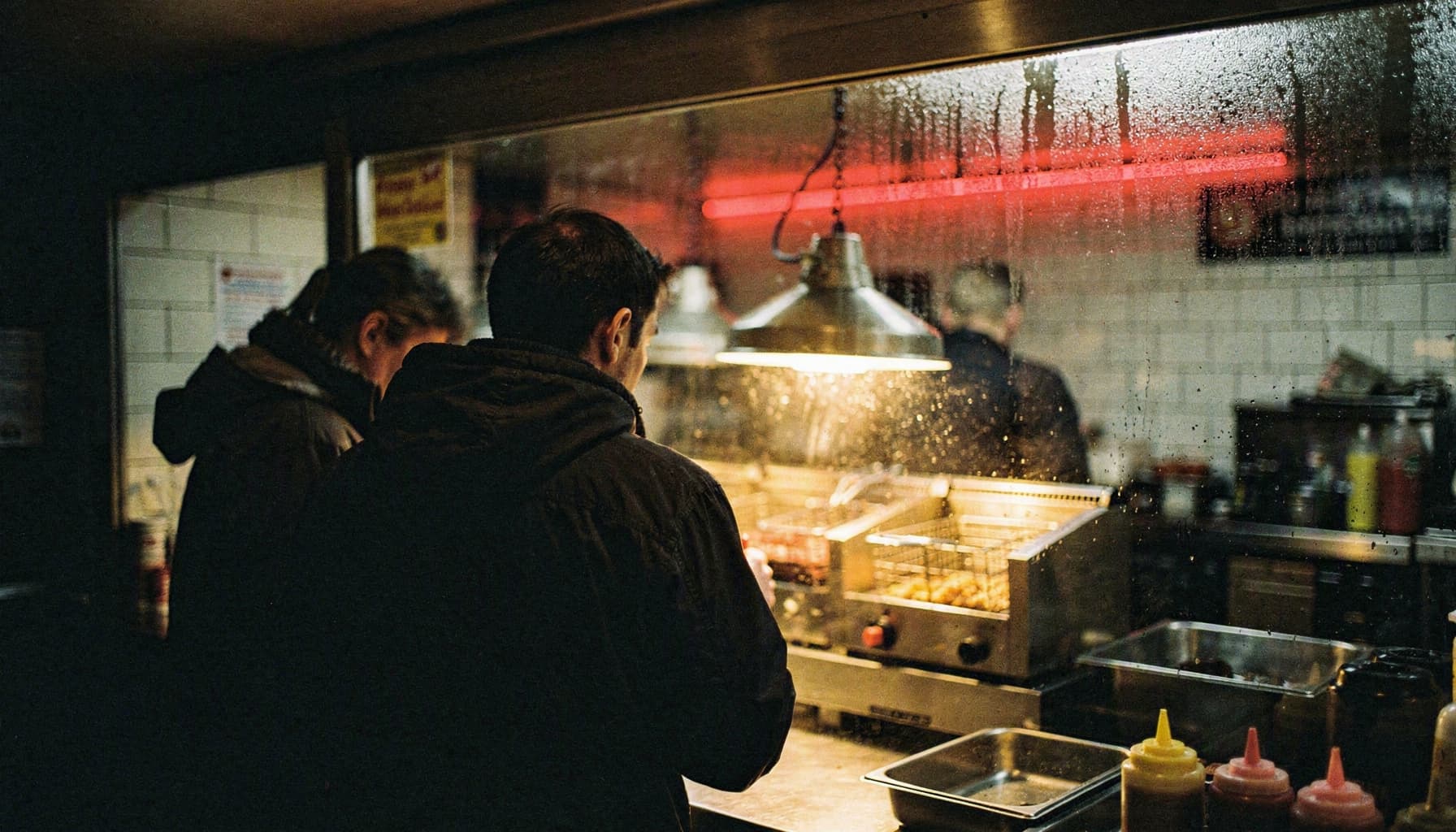 Takeaway counter at night