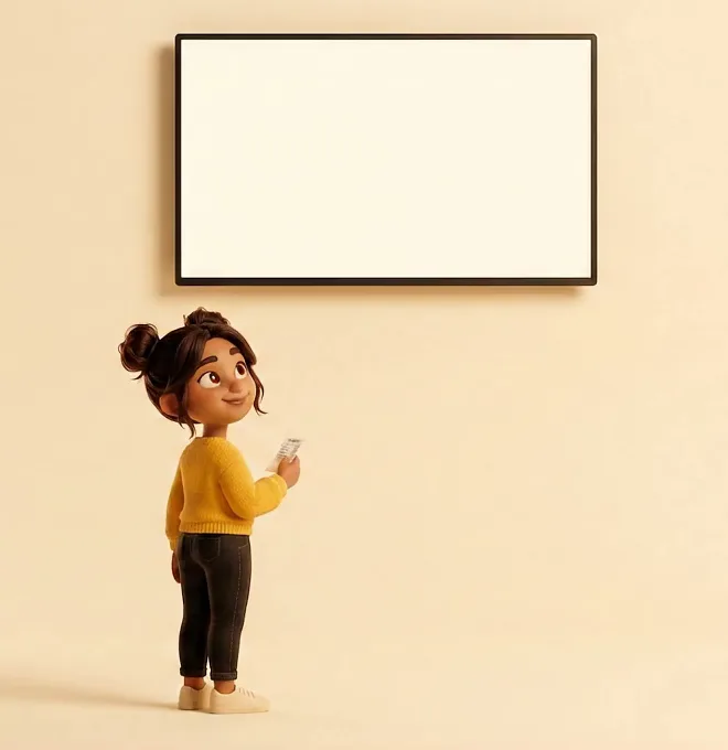 Aisha watching the order board on the wall, holding her receipt