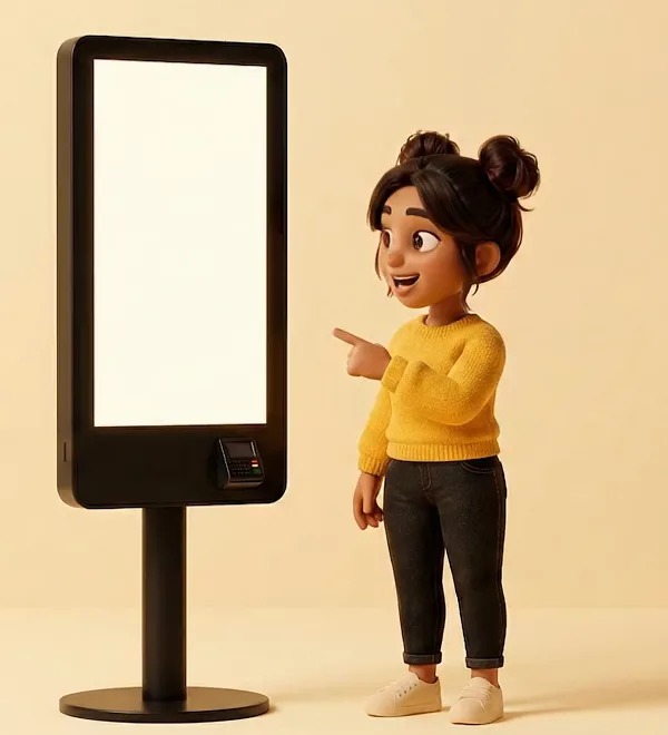 Aisha, a guest, choosing her food on a self-order kiosk